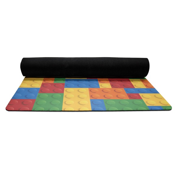 Building Blocks Yoga Mat Rolled up Black Rubber Backing