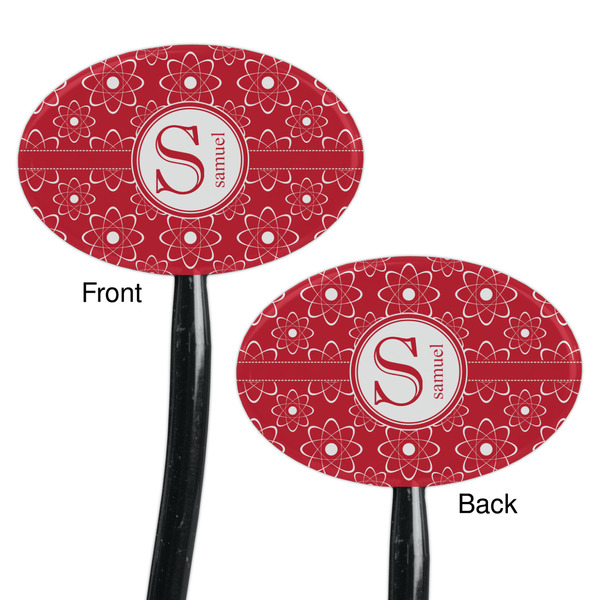 Atomic Orbit Black Plastic 7" Stir Stick - Double Sided - Oval - Front & Back