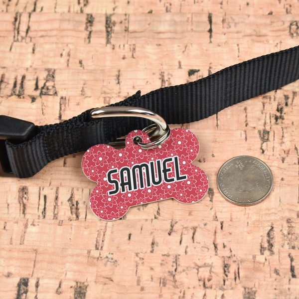 Atomic Orbit Bone Shaped Dog ID Tag - Large - In Context