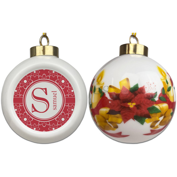 Atomic Orbit Ceramic Christmas Ornament - Poinsettias (APPROVAL)
