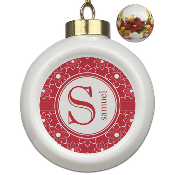 Custom Atomic Orbit Ceramic Ball Ornaments - Poinsettia Garland (Personalized)