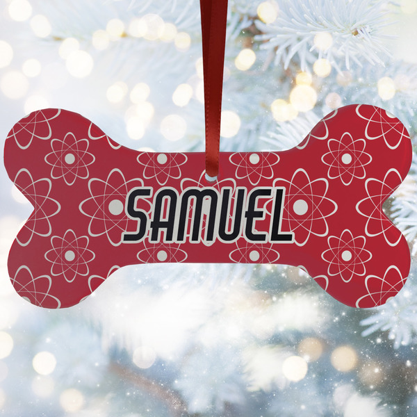 Custom Atomic Orbit Ceramic Dog Ornament w/ Name and Initial