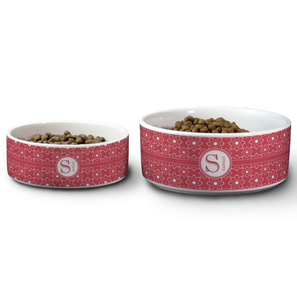 Atomic Orbit Ceramic Dog Bowls - Size Comparison
