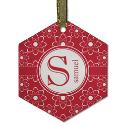 Atomic Orbit Flat Glass Ornament - Hexagon w/ Name and Initial