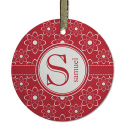 Atomic Orbit Flat Glass Ornament - Round w/ Name and Initial