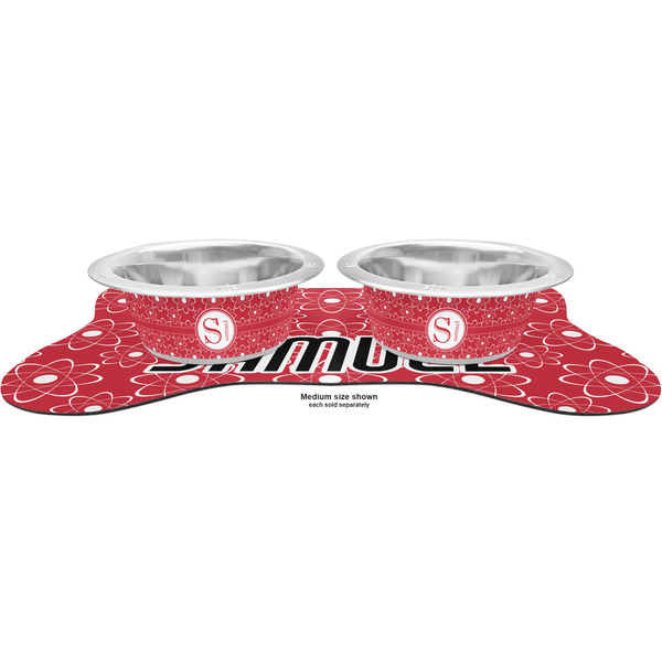 Atomic Orbit Metal Pet Bowls - On Dog Bone Shaped Mat