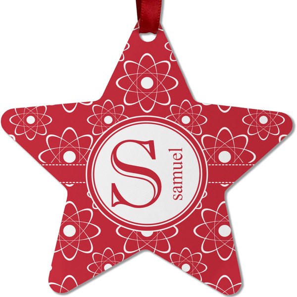 Custom Atomic Orbit Metal Star Ornament - Double Sided w/ Name and Initial