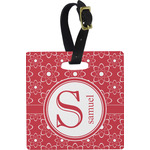 Atomic Orbit Plastic Luggage Tag - Square w/ Name and Initial