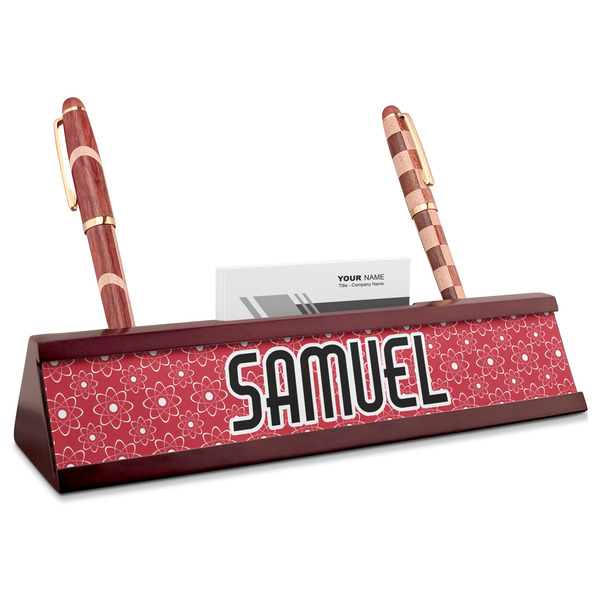 Custom Atomic Orbit Red Mahogany Nameplate with Business Card Holder (Personalized)