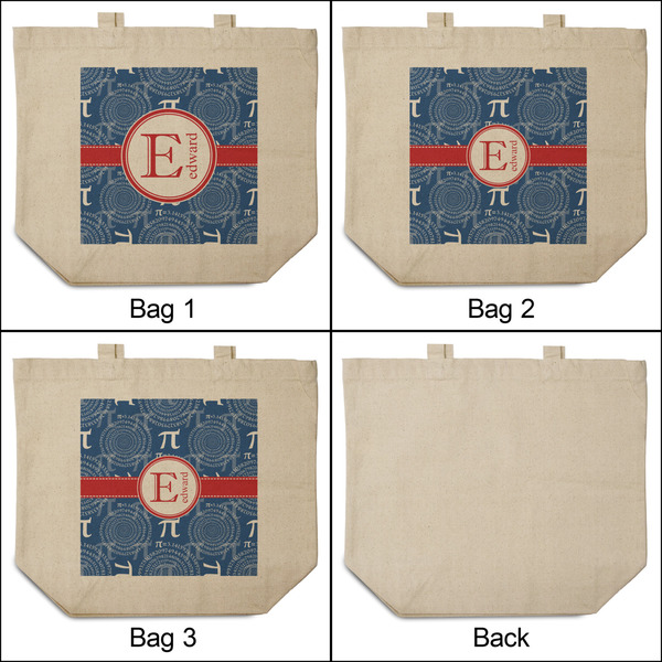 PI 3 Reusable Cotton Grocery Bags - Front & Back View