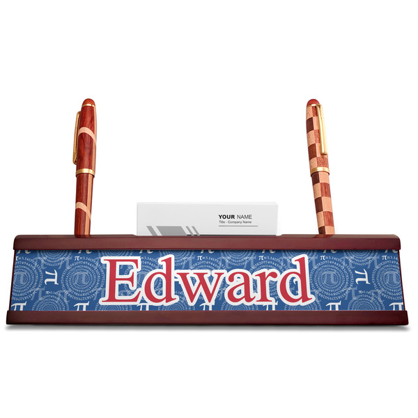 PI Red Mahogany Nameplates with Business Card Holder - Straight