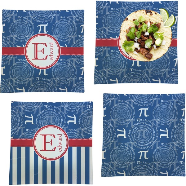 Custom PI Set of 4 Glass Square Lunch / Dinner Plate 9.5" (Personalized)