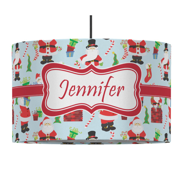 Custom Santa and Presents 12" Drum Pendant Lamp - Fabric (Personalized)