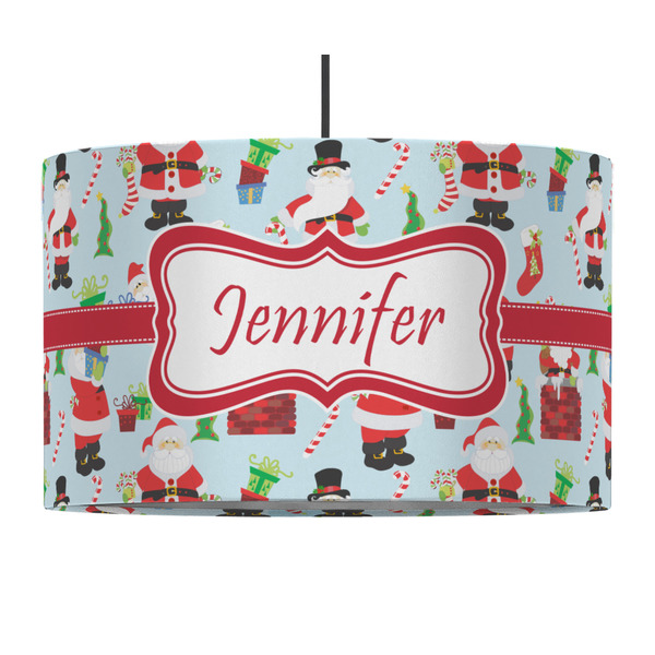 Custom Santa and Presents 12" Drum Pendant Lamp - Fabric (Personalized)