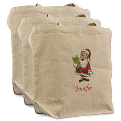Santa and Presents Reusable Cotton Grocery Bags - Set of 3 (Personalized)