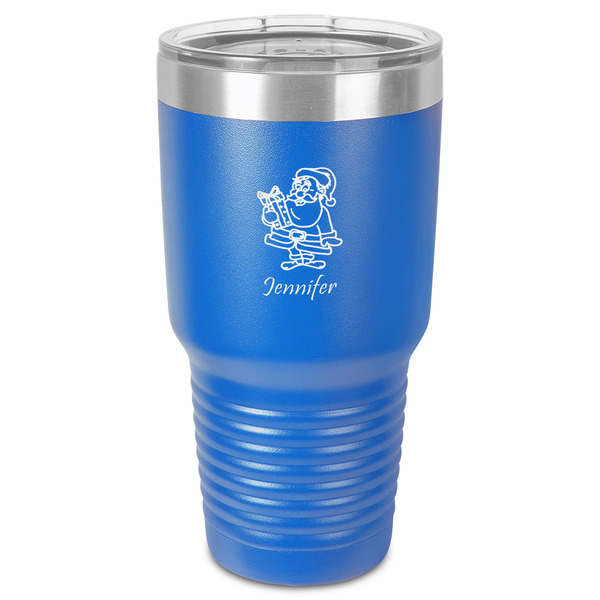 Custom Santa and Presents 30 oz Stainless Steel Tumbler - Royal Blue - Single-Sided (Personalized)