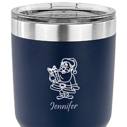 Santa and Presents 30 oz Stainless Steel Tumbler - Navy - Double Sided (Personalized)