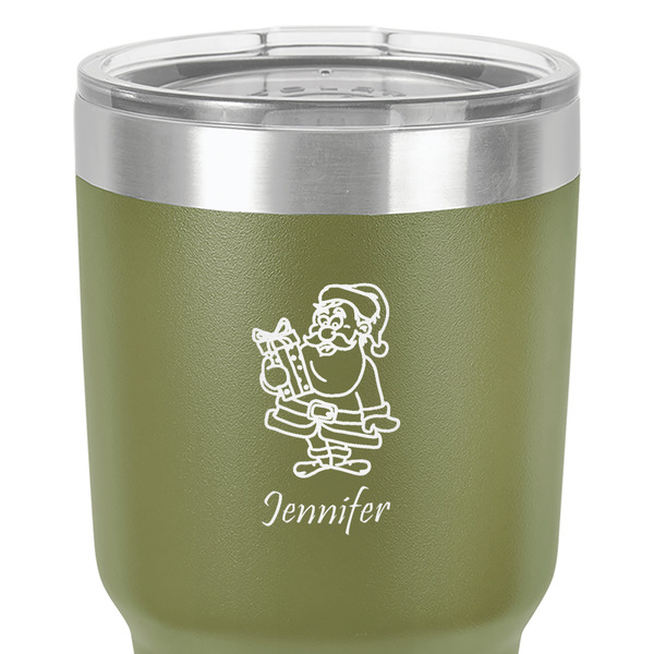 Santa and Presents 30 oz Stainless Steel Ringneck Tumbler - Olive - Close Up