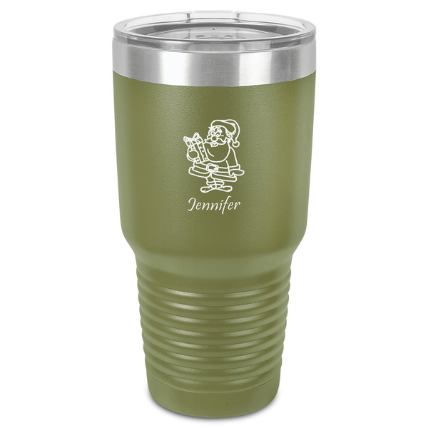 Custom Santa and Presents 30 oz Stainless Steel Tumbler - Olive - Single-Sided (Personalized)