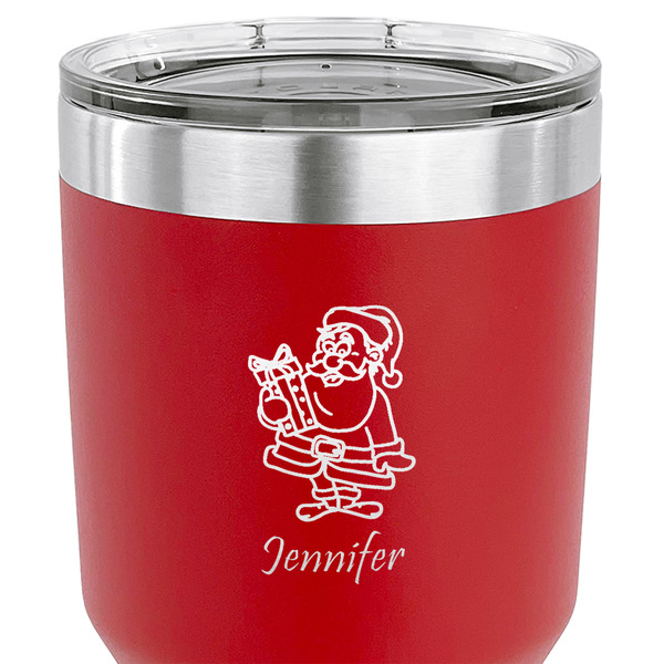 Santa and Presents 30 oz Stainless Steel Ringneck Tumbler - Red - CLOSE UP