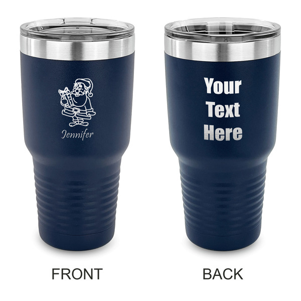 Custom Santa and Presents 30 oz Stainless Steel Tumbler - Navy - Double Sided (Personalized)