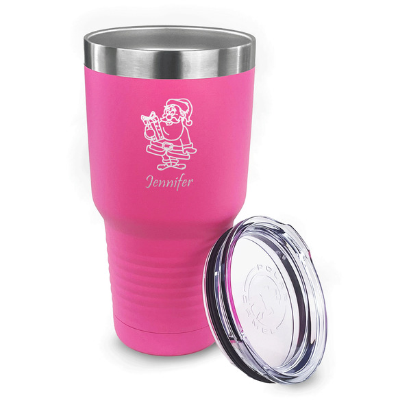Santa and Presents 30 oz Stainless Steel Ringneck Tumblers - Pink - LID OFF