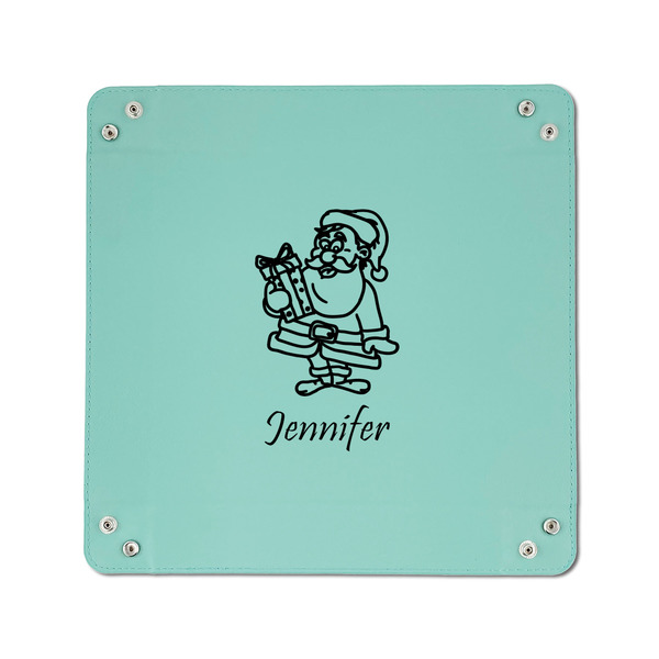 Santa and Presents 6" x 6" Teal Leatherette Snap Up Tray - APPROVAL
