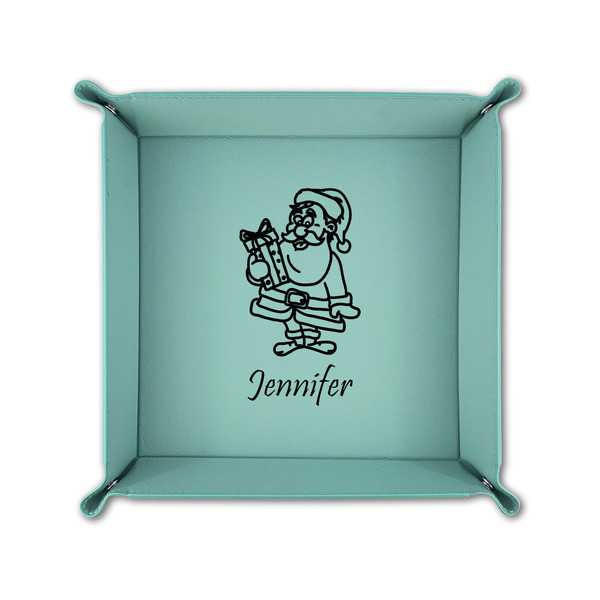 Santa and Presents 6" x 6" Teal Leatherette Snap Up Tray - FOLDED UP