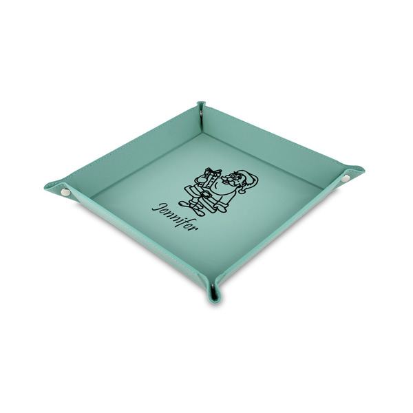 Custom Santa and Presents 6" x 6" Teal Faux Leather Valet Tray (Personalized)