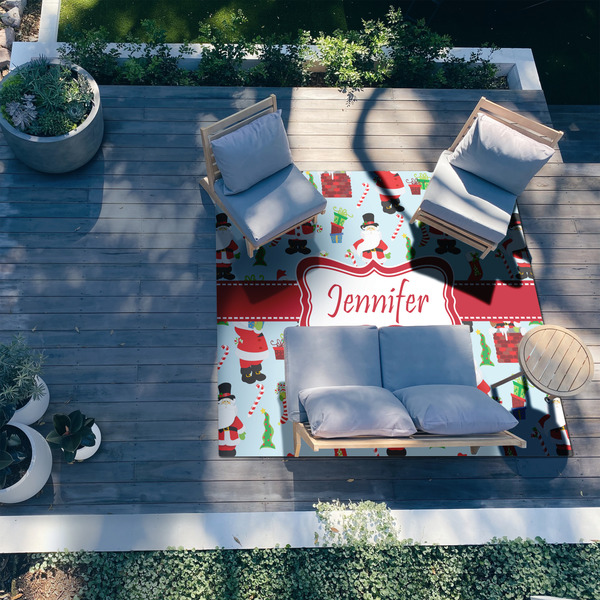 Santa and Presents 8'x10' Patio Rug - In context