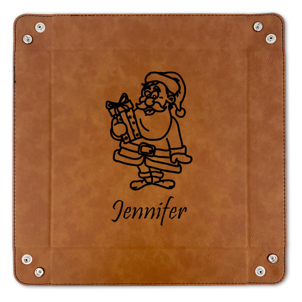Santa and Presents 9" x 9" Leatherette Snap Up Tray - APPROVAL (FLAT)