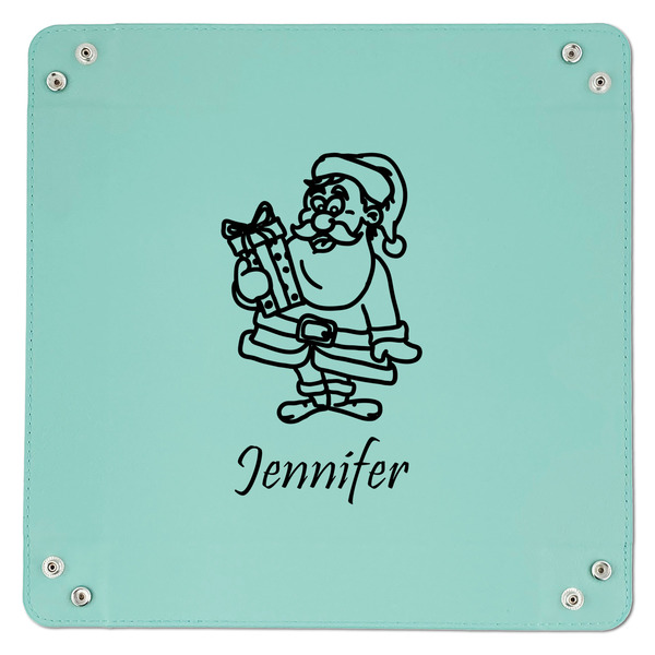 Santa and Presents 9" x 9" Teal Leatherette Snap Up Tray - APPROVAL