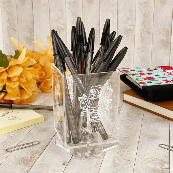 Santa and Presents Acrylic Pencil Holder - IN CONTEXT