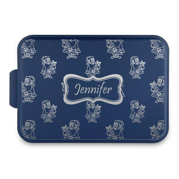 Custom Santa and Presents Aluminum Baking Pan with Navy Lid (Personalized)