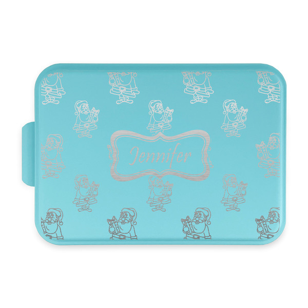 Custom Santa and Presents Aluminum Baking Pan with Teal Lid (Personalized)