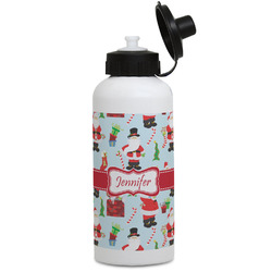 Santa and Presents Water Bottles - Aluminum - 20 oz - White (Personalized)