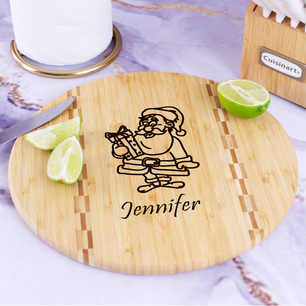 Santa and Presents Bamboo Cutting Board - In Context