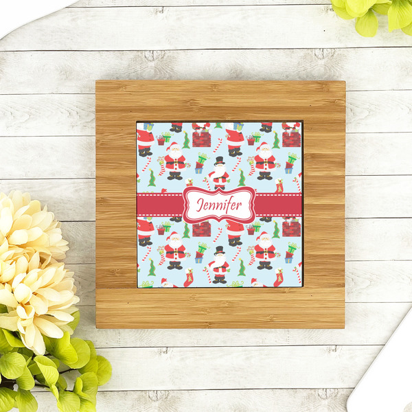 Santa and Presents Bamboo Trivet with 6" Tile - LIFESTYLE
