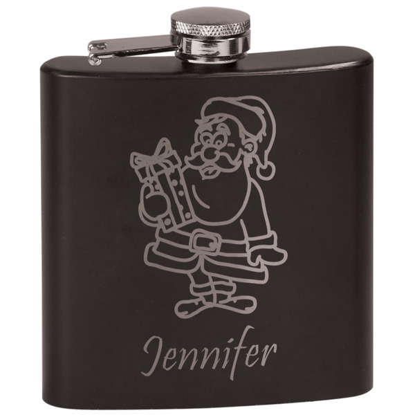 Custom Santa and Presents Black Flask Set (Personalized)