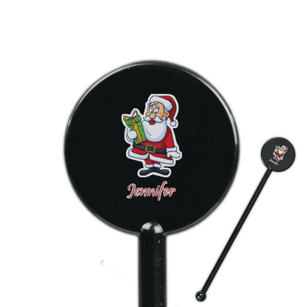Custom Santa and Presents 5.5" Round Plastic Stir Sticks - Black - Single Sided (Personalized)