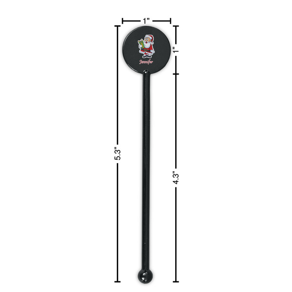 Santa and Presents Black Plastic 5.5" Stir Stick - Round - Dimensions