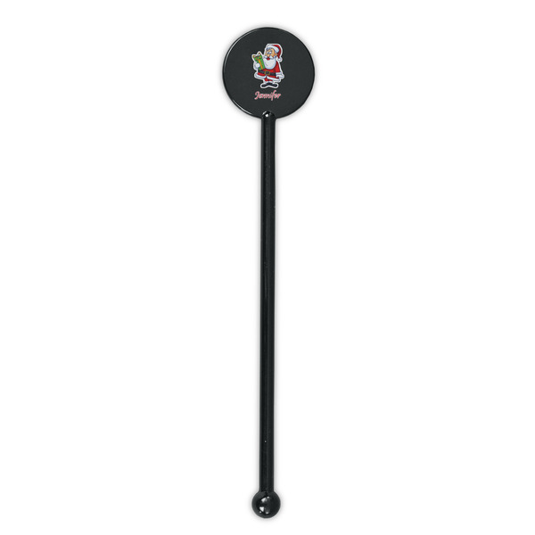 Santa and Presents Black Plastic 5.5" Stir Stick - Round - Single Stick