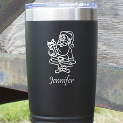 Santa and Presents 20 oz Stainless Steel Tumbler - Black - Single Sided (Personalized)