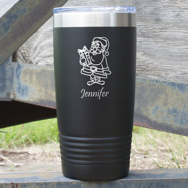 Custom Santa and Presents 20 oz Stainless Steel Tumbler - Black - Double Sided (Personalized)