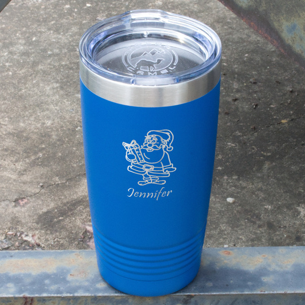 Santa and Presents Blue Polar Camel Tumbler - 20oz - Angled