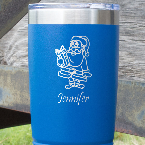 Santa and Presents Blue Polar Camel Tumbler - 20oz - Close Up