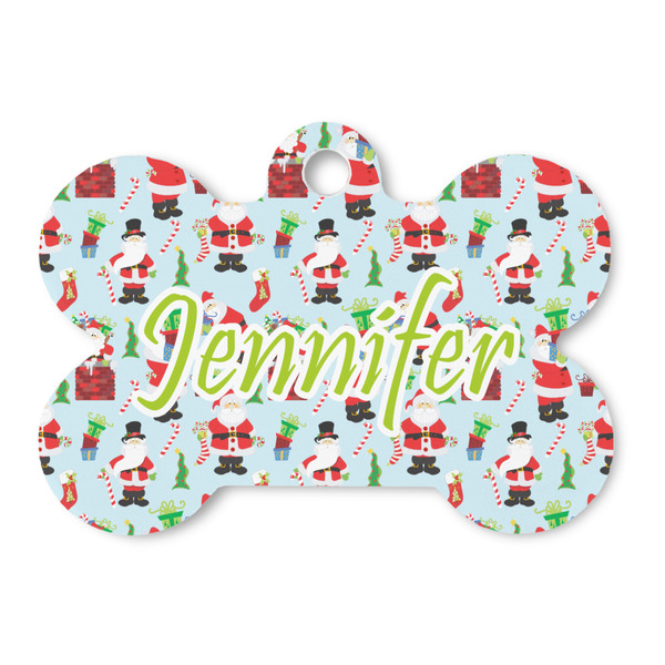 Custom Santa and Presents Bone Shaped Dog ID Tag (Personalized)