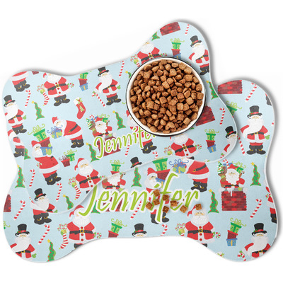 Santa and Presents Bone Shaped Dog Food Mat (Personalized)