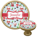 Santa and Presents Cabinet Knob - Gold (Personalized)