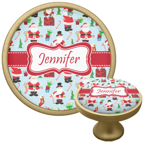 Custom Santa and Presents Cabinet Knob - Gold (Personalized)